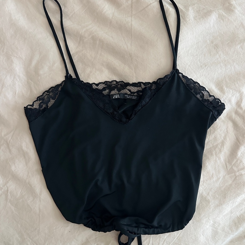 Zara Black Cami with Lace Detail